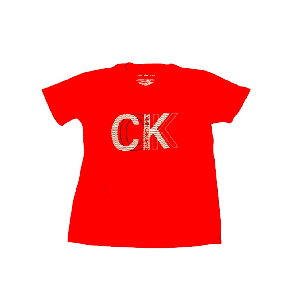 Boys Calvin Klein Red Short Sleeve Crew Neck Casual Graphic Shirt